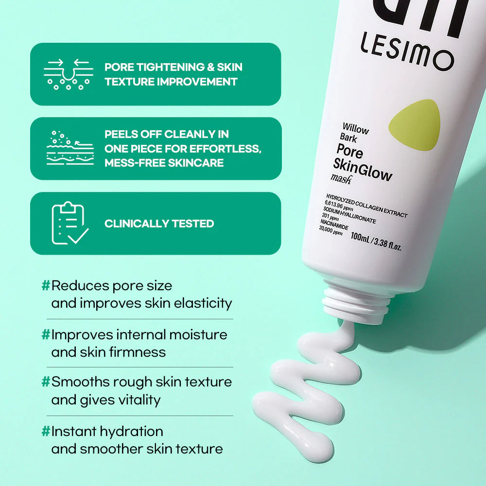 Lesimo Willow Bark SkinGlow Mask – Pore-Lifting Peel-Off 100ml